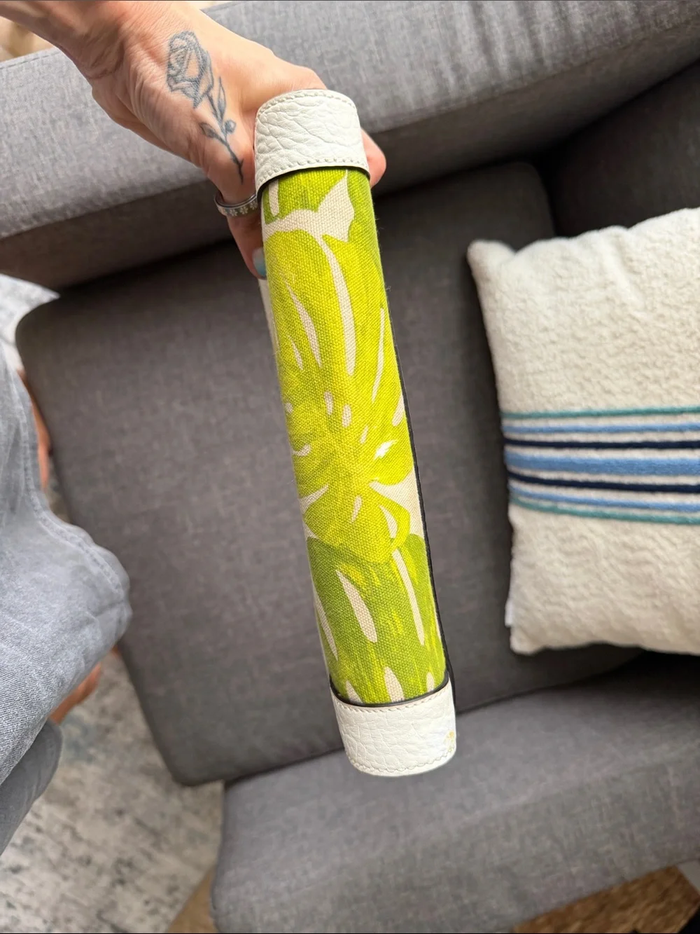 kate spade White and Green Palm Leaf Wristlet Clutch